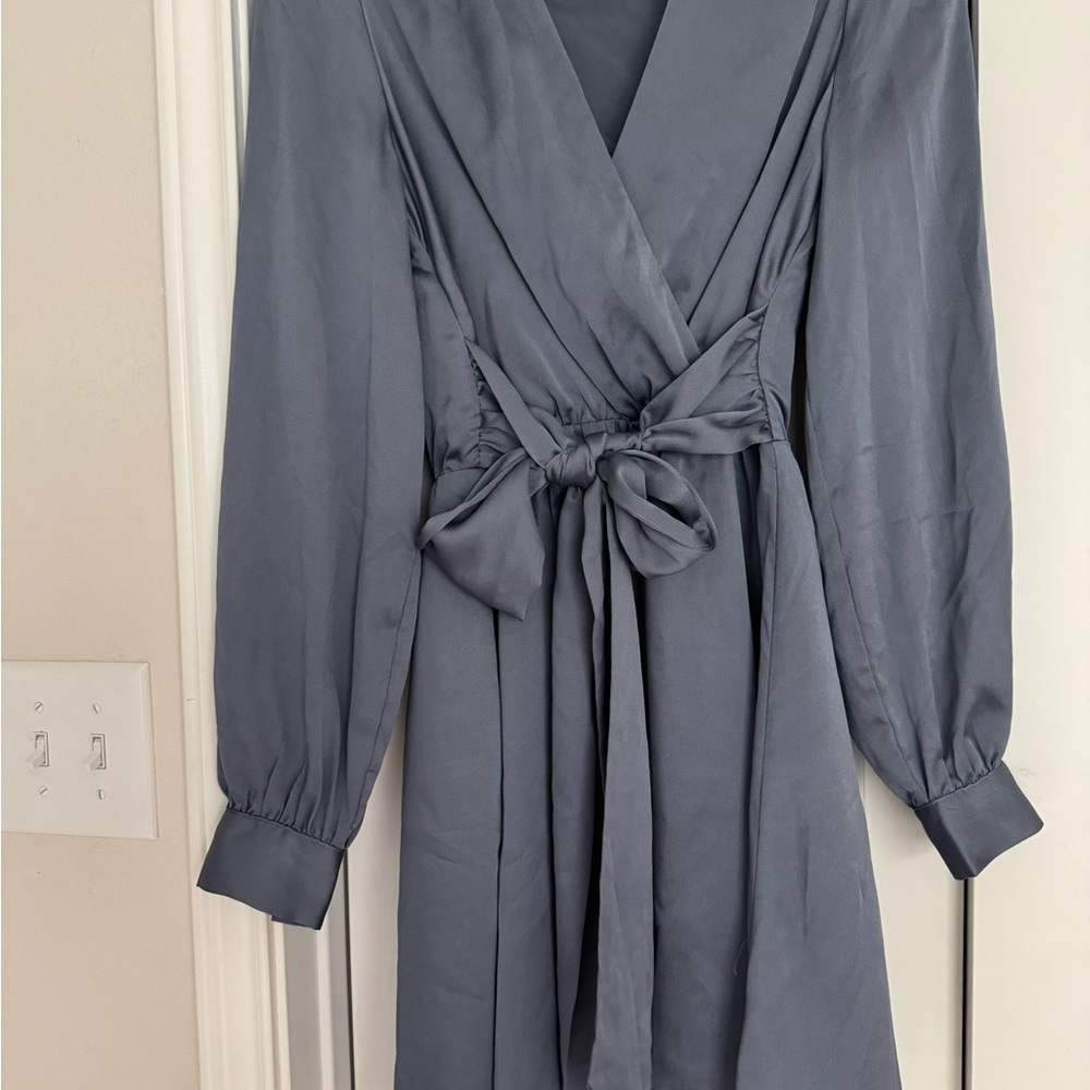 Elegant Slate Blue Wrap Dress